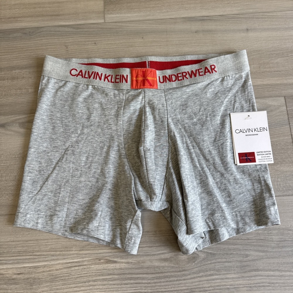 Calvin Klein Monogram Boxer Brief Underwear NWT NEW Grey Red Men's Large